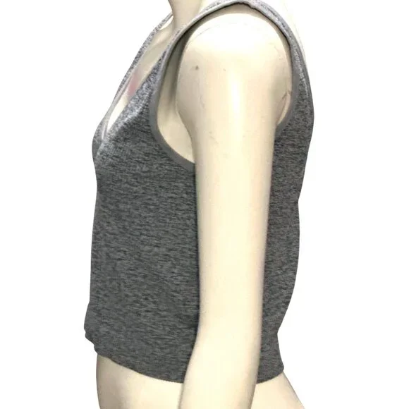 Colsie Gray Ribbed Knit Deep V Neck Cropped Tank Lounge Stretchy Soft Top XL - Picture 3 of 8